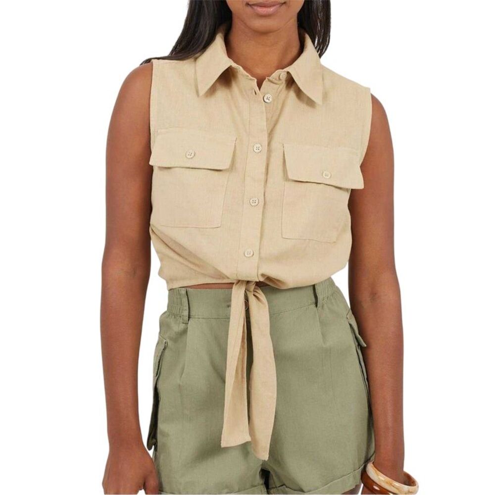 Brave Soul Womens/Ladies Tied Hem Sleeveless Crop Top / Sand